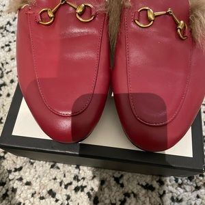 Gucci Fur-Lined Princetown Mules Horsebit Loafers Leather- IT Size 37